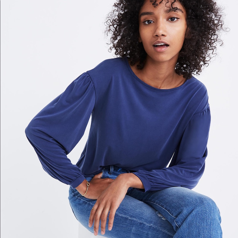VGUC | Madewell Sandwashed Gathered-Sleeve Top